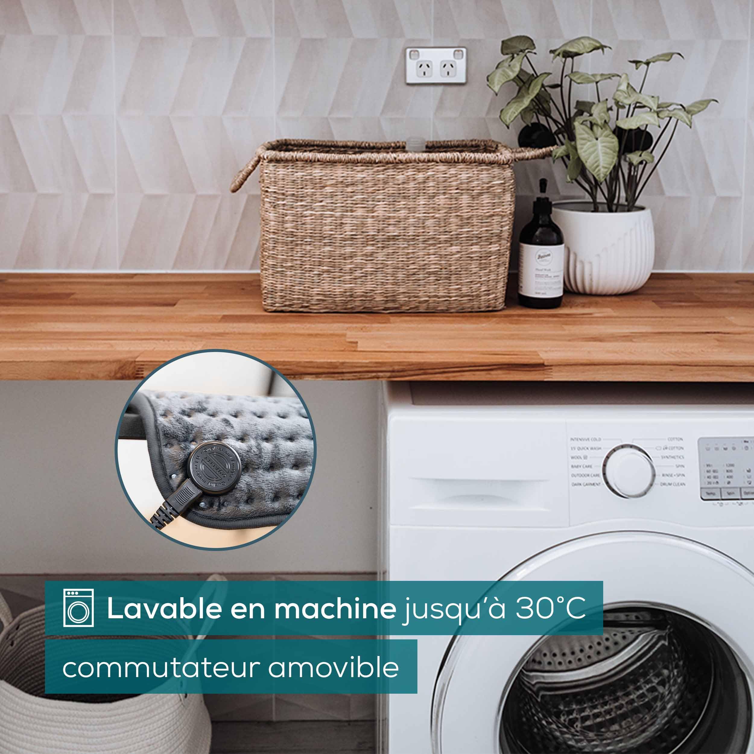 Beurer HK 123 Cosy Grey Green Planet Coussin chauffant, face supérieure et inférieure en matériau recyclé moelleux, format XXL 60 x 30 cm, avec 6 niveaux de température, lavable en machine