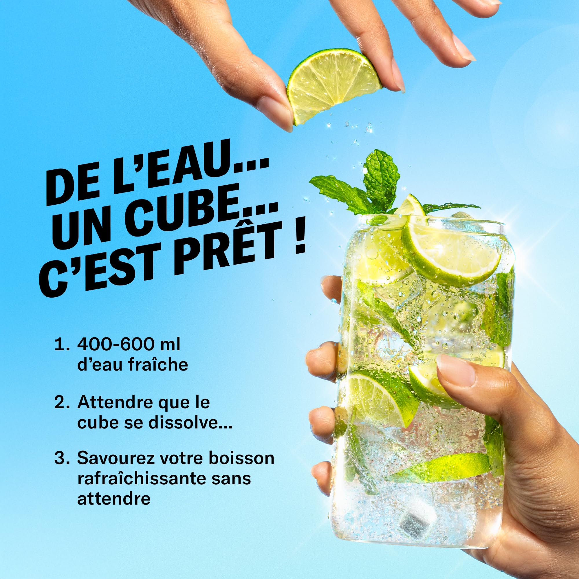 waterdrop® Coffret Mojito Dégustation - 36 Pastilles Hydratation, Cubes de Boisson aux 3 Saveurs: Mojito, Fraise & Mûre, Eau Aromatisée Sans Sucre avec Vitamines C & B, Vegan
