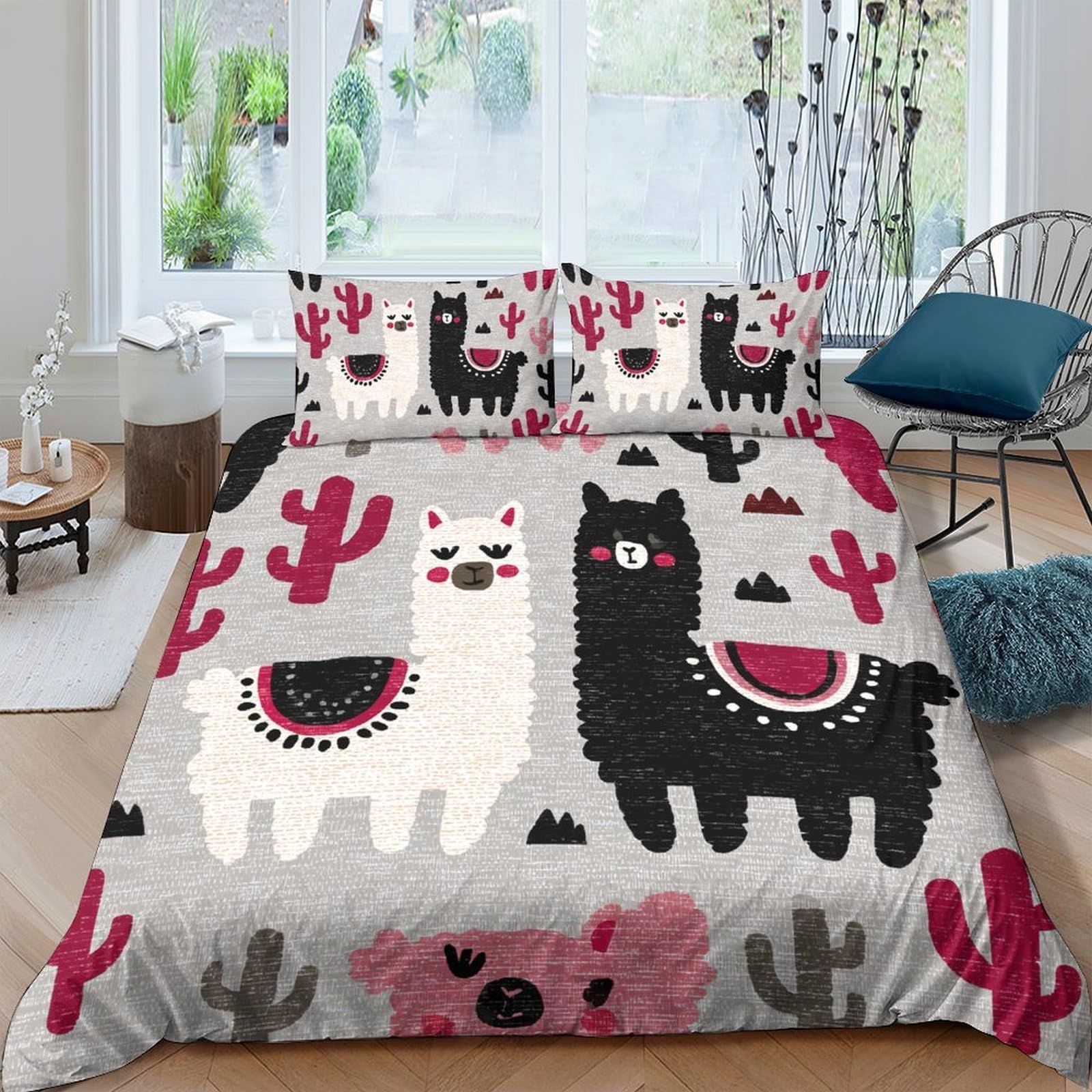 Ctjqhvkz Style-9 3D Printed Cute Llama Fitted Sheet Microfiber Soft Cactus Cartoon Bed Cover For Bedroom Dorm Mattress Decor Easy Care Single（135X200cm）