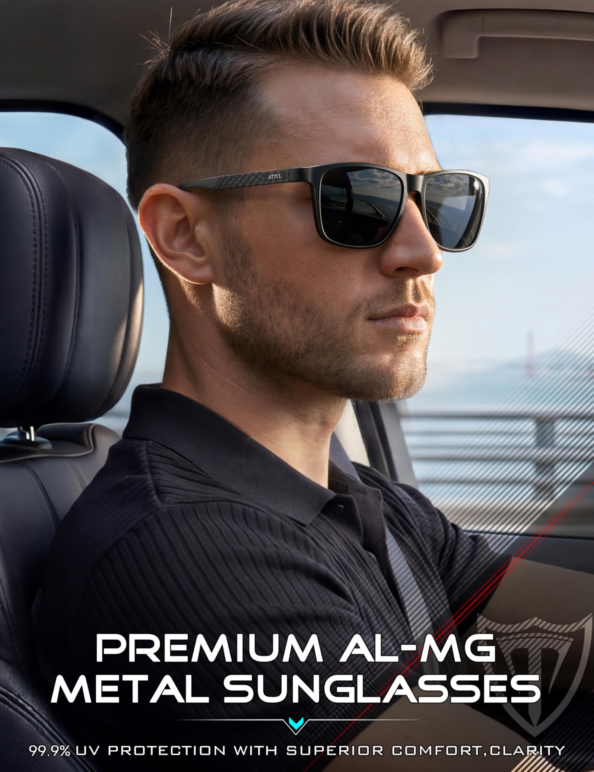 ATTCL Polarised Sunglasses Mens for Driving: UV400 Protection Square Shades AL-MG Metal Frame HD TAC Lens Hiking Travel — view 2