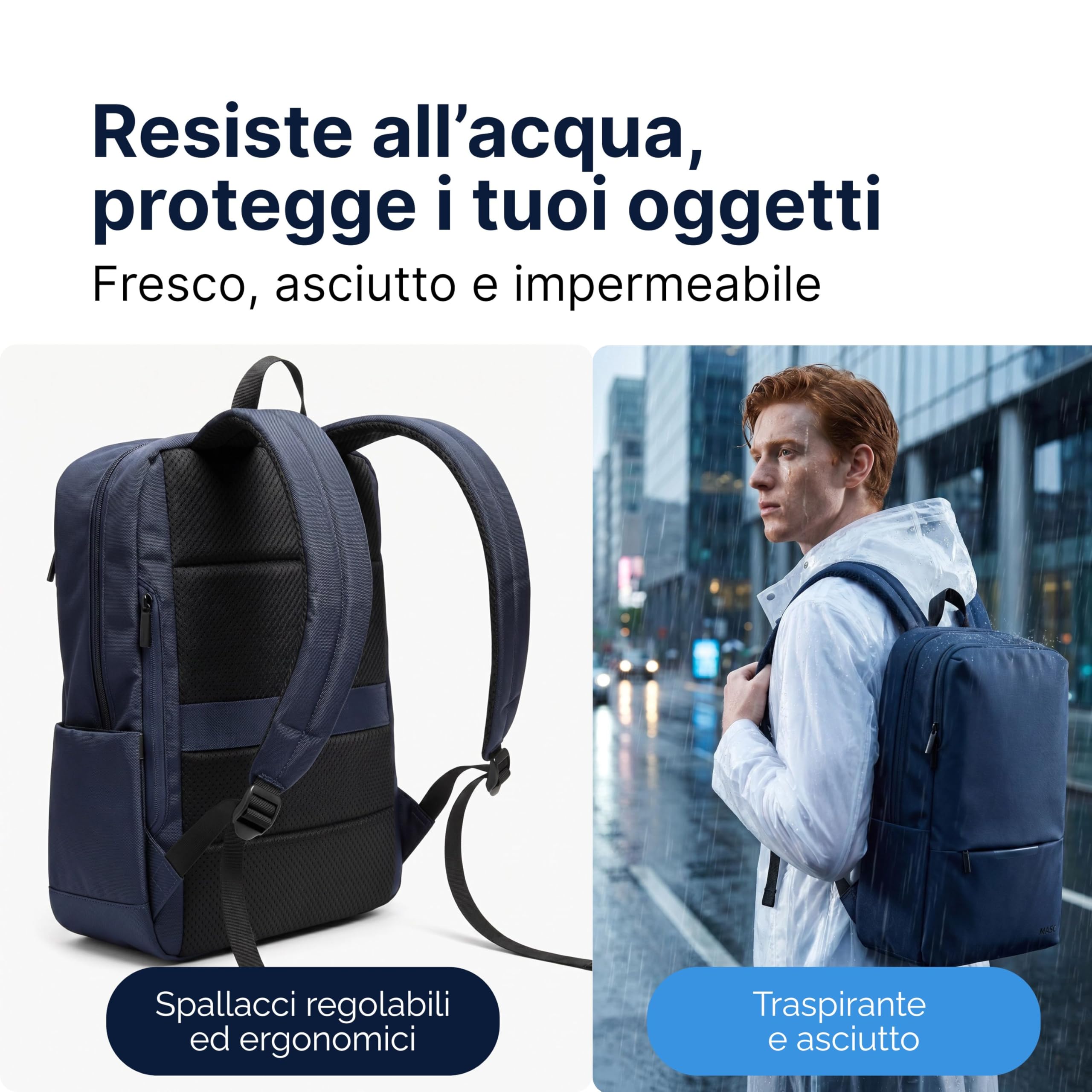 MASC Zaino Porta PC da Lavoro, Ideale per l’Ufficio è uno Zaino Elegante Business, Impermeabile e Professionale