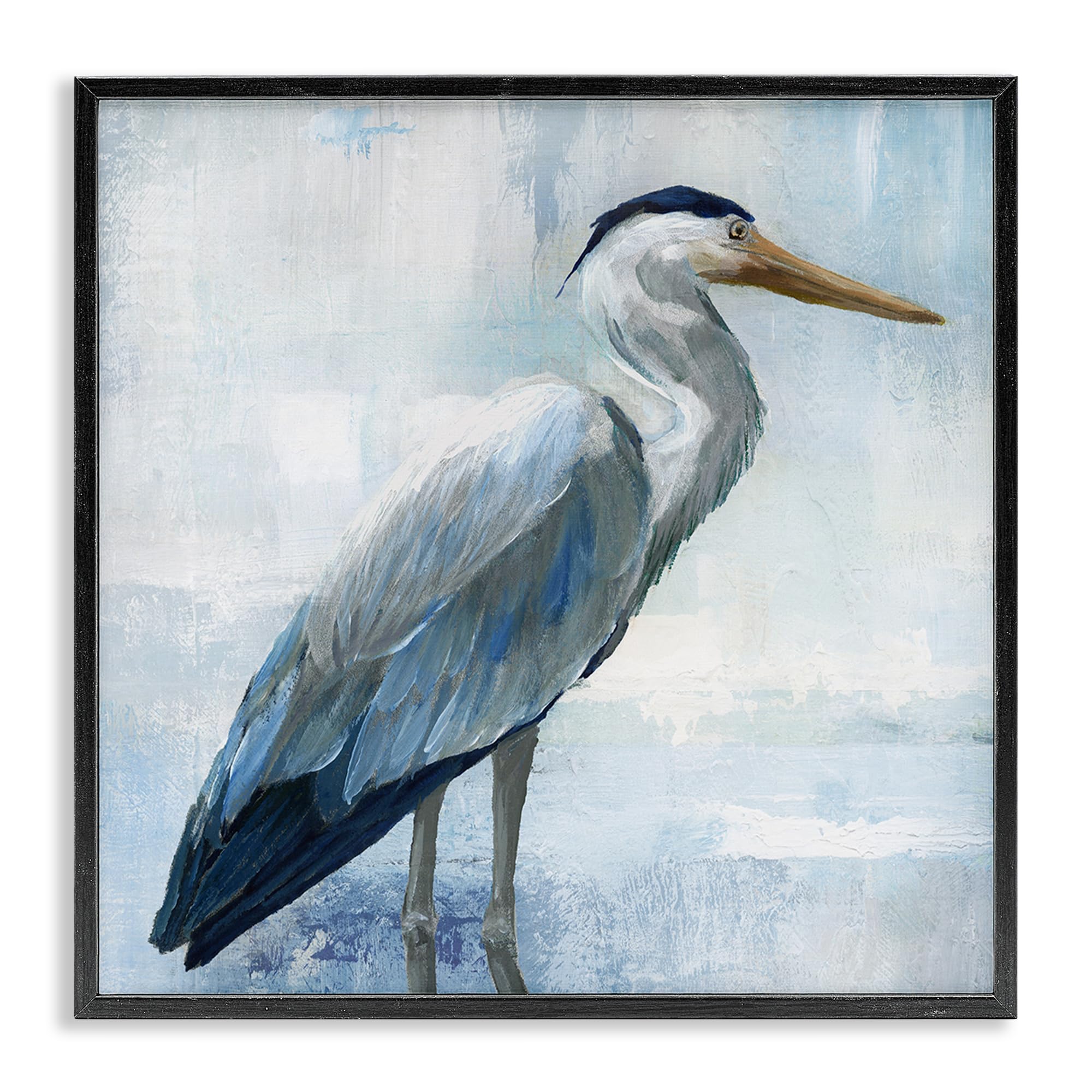 Stupell Industries Midnight Black (Textured) 'Serene Blue Heron In Aqua'| Framed Giclee Art