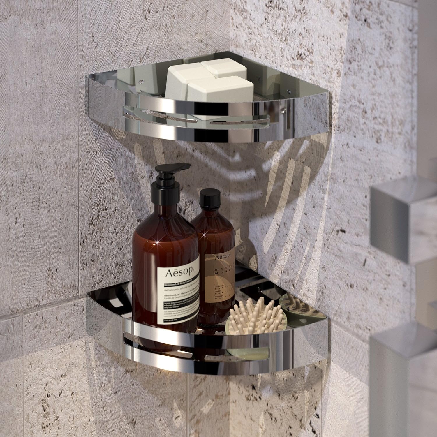 Gedy NERVA Cesta Ducha, Estante Ducha, esquinero, Acero INOX AISI 304, Cromo, 21 x 21 x 4,5