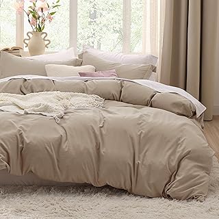 Bedsure Deep Beige Duvet Cover King Size - 3 Pieces Prewashed Cotton-Lik...
