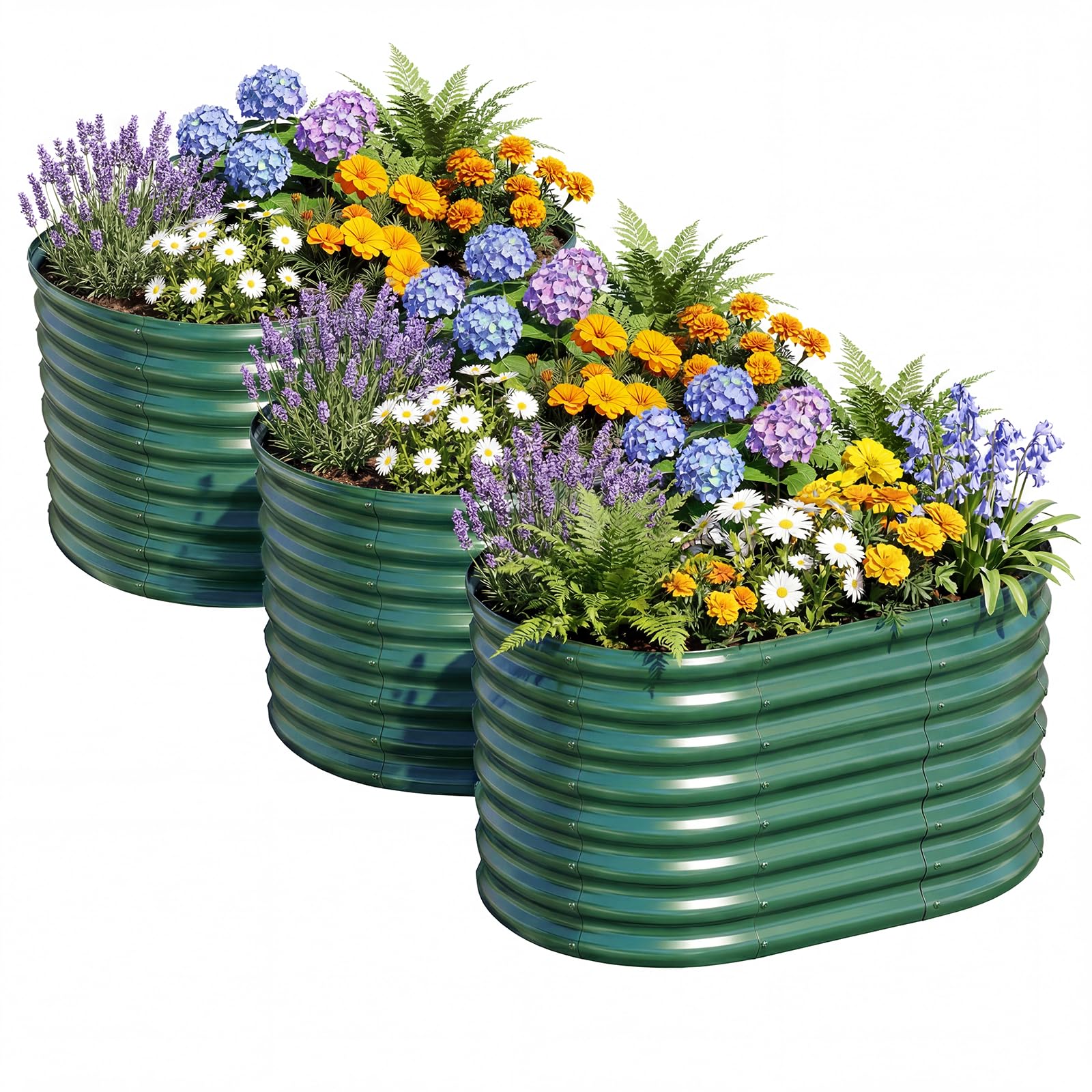 Photo 1 of AHEONLAR 3Pack 3x2x2ft Galvanized Raised Garden Beds Outdoor, Oval Raised Beds for Gardening Metal Planter Boxes for Planting Vegetables, Fruit, Herb, Green