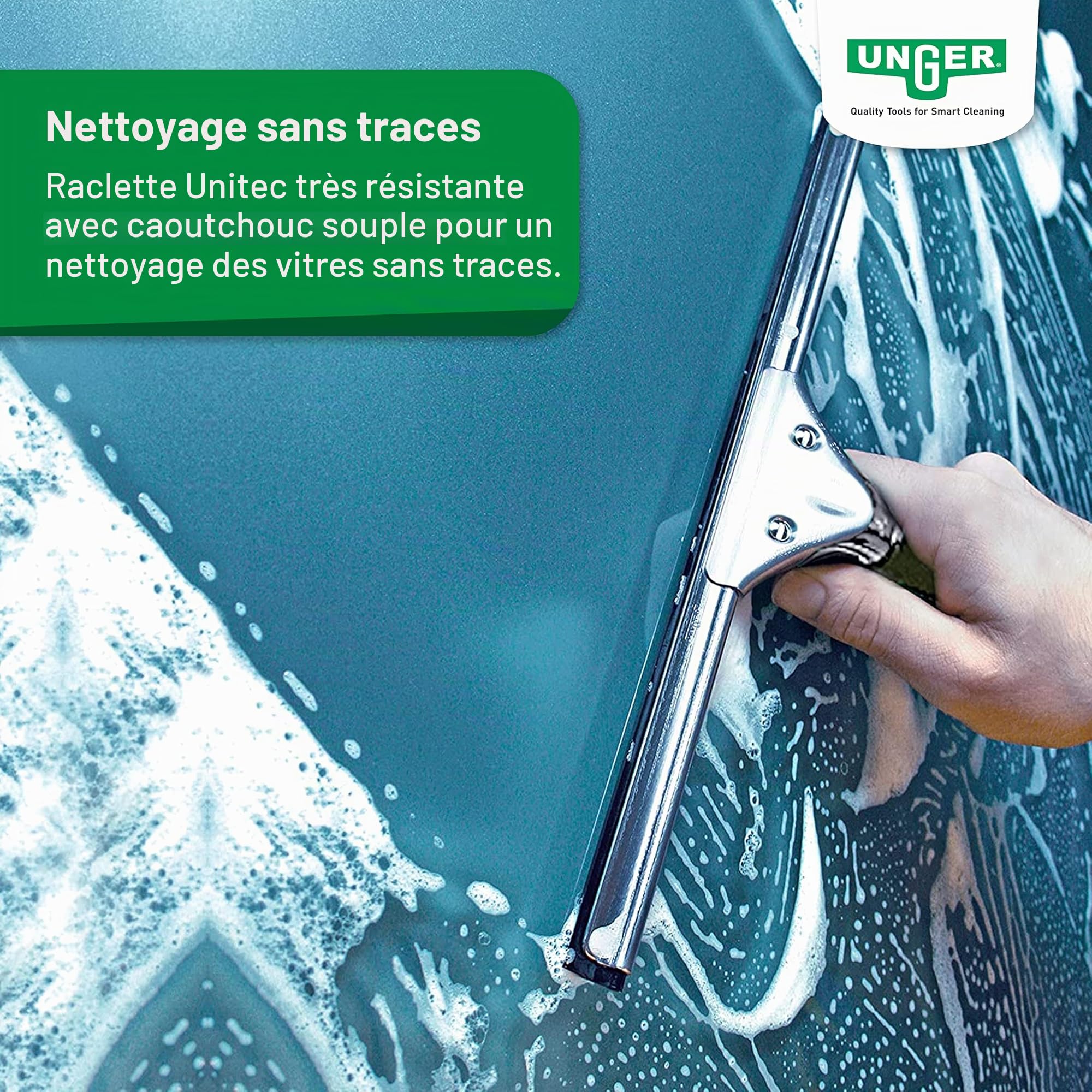 Unger Unitec Kit de Nettoyage de fenêtre avancé 4 en 1, équipement Professionnel de Nettoyage de vitres d'intérieur et d'extérieur, raclette, Lave-vitres, grattoir de sécurité, Chiffon en Microfibre,
