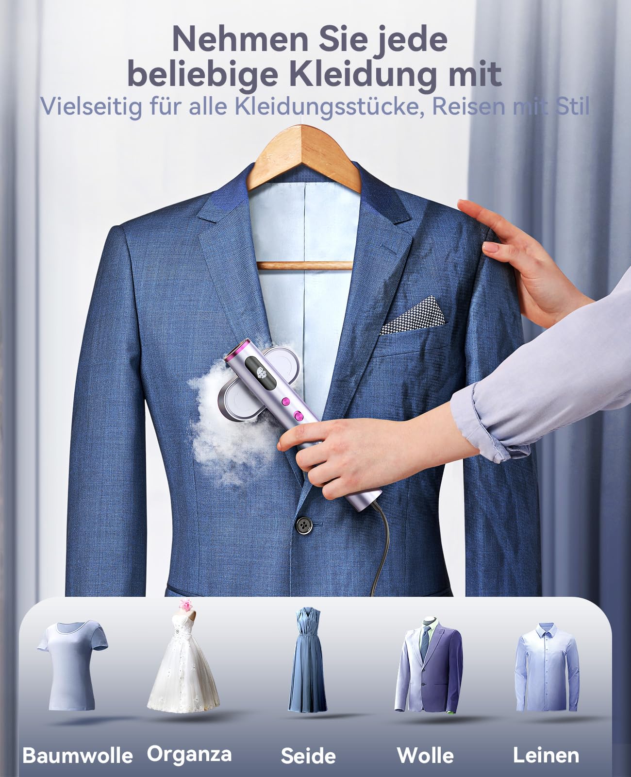 Reise Dampfglätter mit weltweiter Spannung 100-240V Tragbare Steamer für Kleidung, 2-in-1 Reisebügeleisen 1000W Steam iron, schnelles Aufheizen Steamer dampfglätter für Globale Reisen Lila