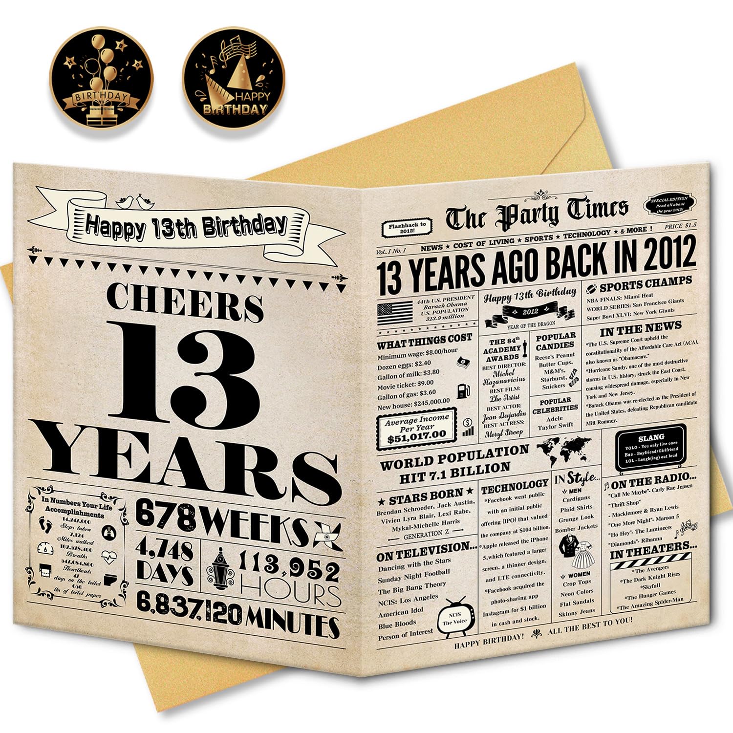 13th Birthday Card, 13th Birthday Decorations for Girls Boys, 13th Birthday Gifts for Daughter Son, Big Birthday Cards for 13 Year Old Grandson Granddaughter, Funny Back in 2010 Birthday Card