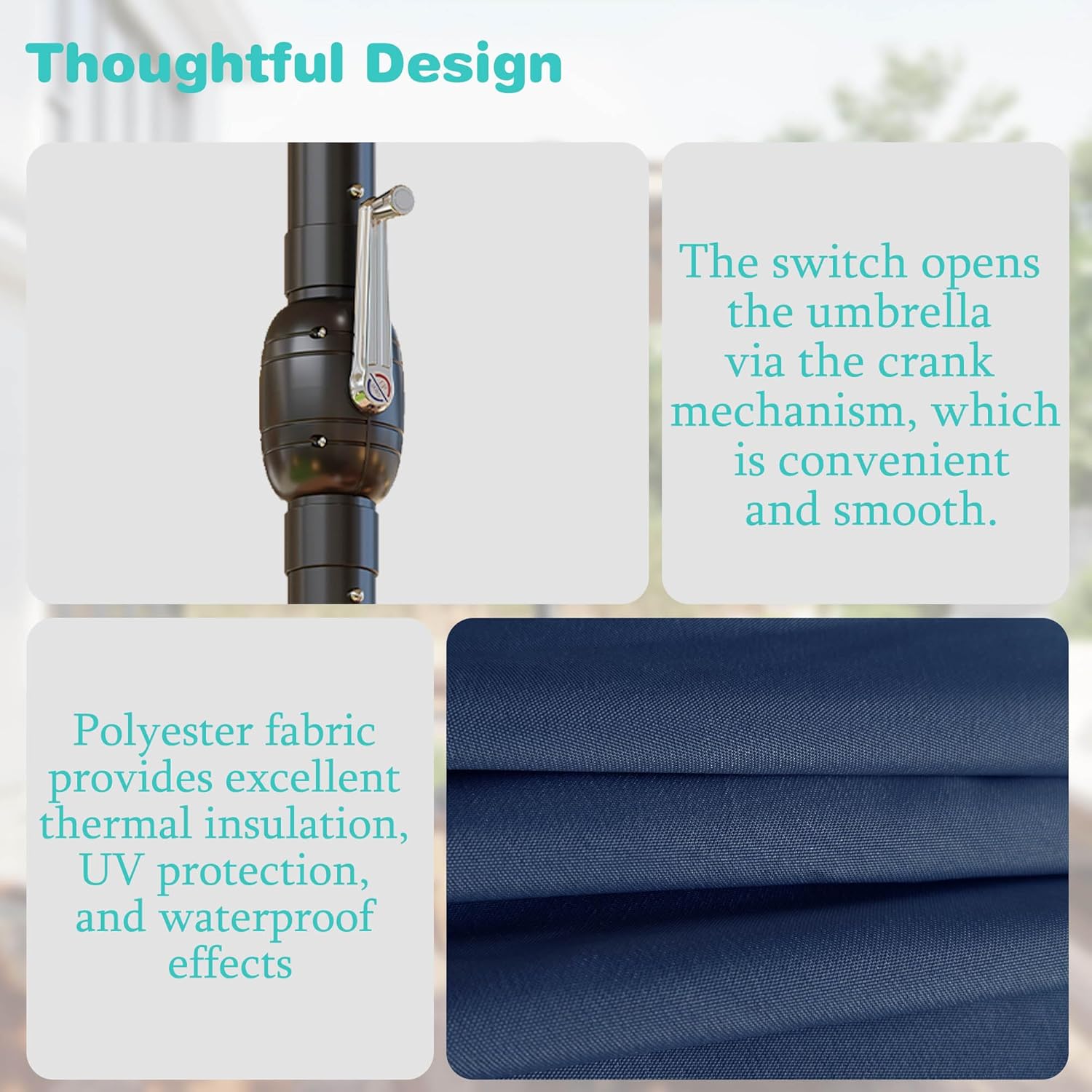 15FT Large Outdoor Patio Umbrella, Rectangular Table Sun Parasol Umbrella with Base, Crank, Steel Ribs and Pole for Garden, Backyard,Sand, Pool