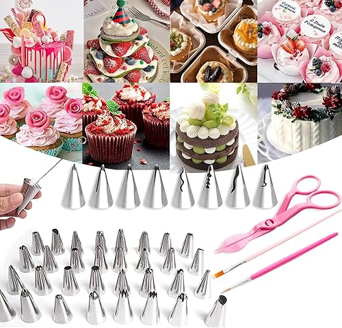 Miniatura 4 de Juego de 83 boquillas de acero inoxidable con 44 puntas de glaseado numeradas y herramientas de glaseado para tartas, kits de decoración de pasteles
