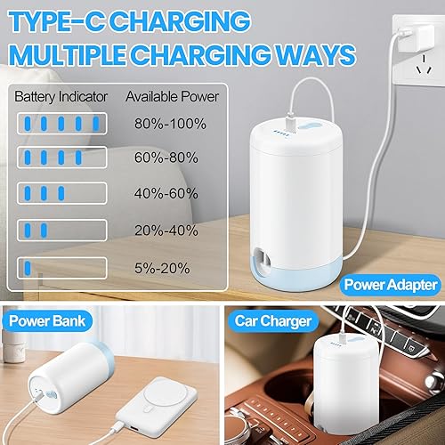 Miniatura 5 de PRAXXIS Bomba de aire eléctrica inflable con 4 boquillas, bomba de aire portátil con batería recargable de 1500 mAh, bomba de colchón de aire de 4