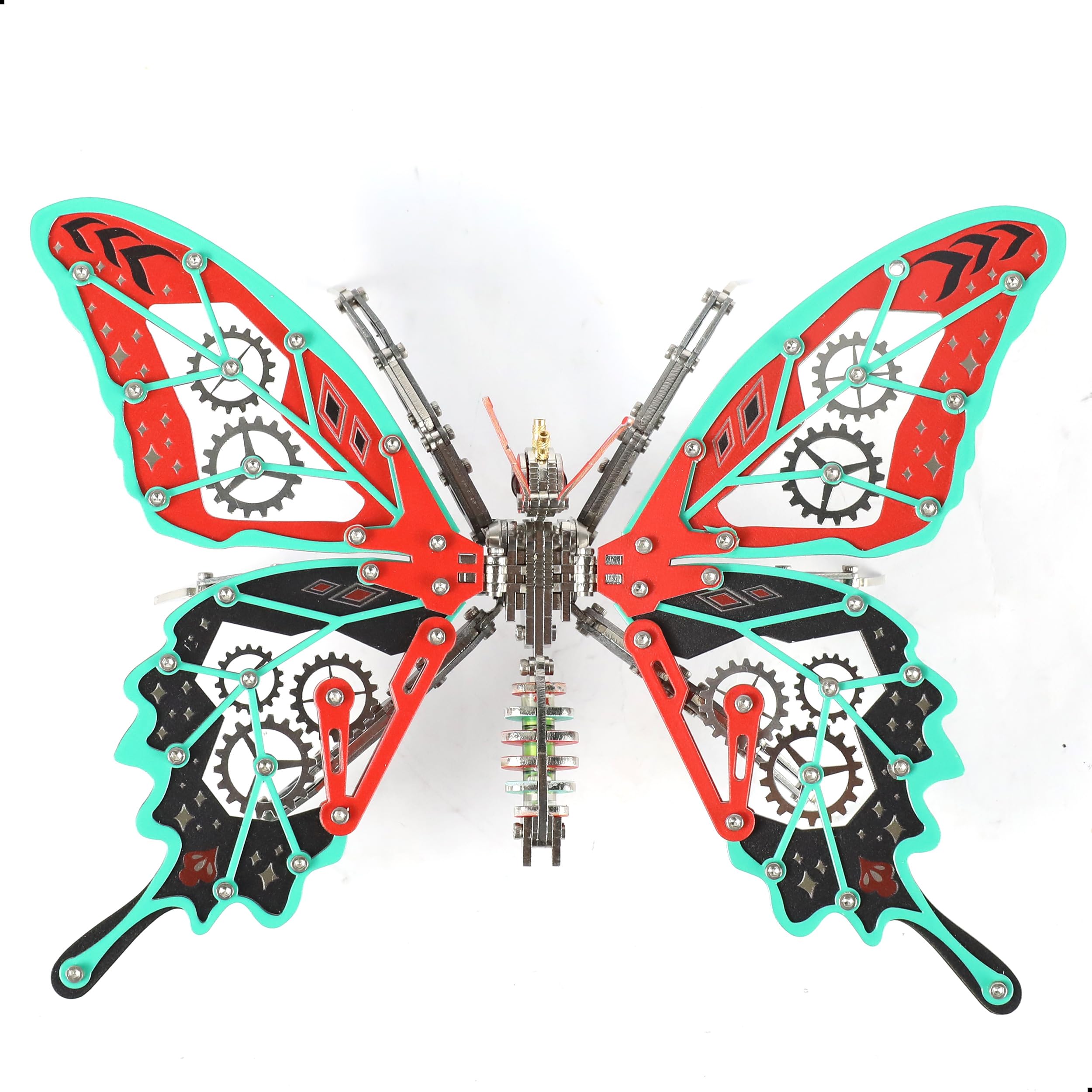 Mechanisches Metall-Schmetterlings-3D-Puzzlemodell für Erwachsene, Steampunk-Insekten-Bausatz mit Werkzeug, STEM-Puzzle Roter Traum-Schmetterling, Cooles Ausstellungsmodell