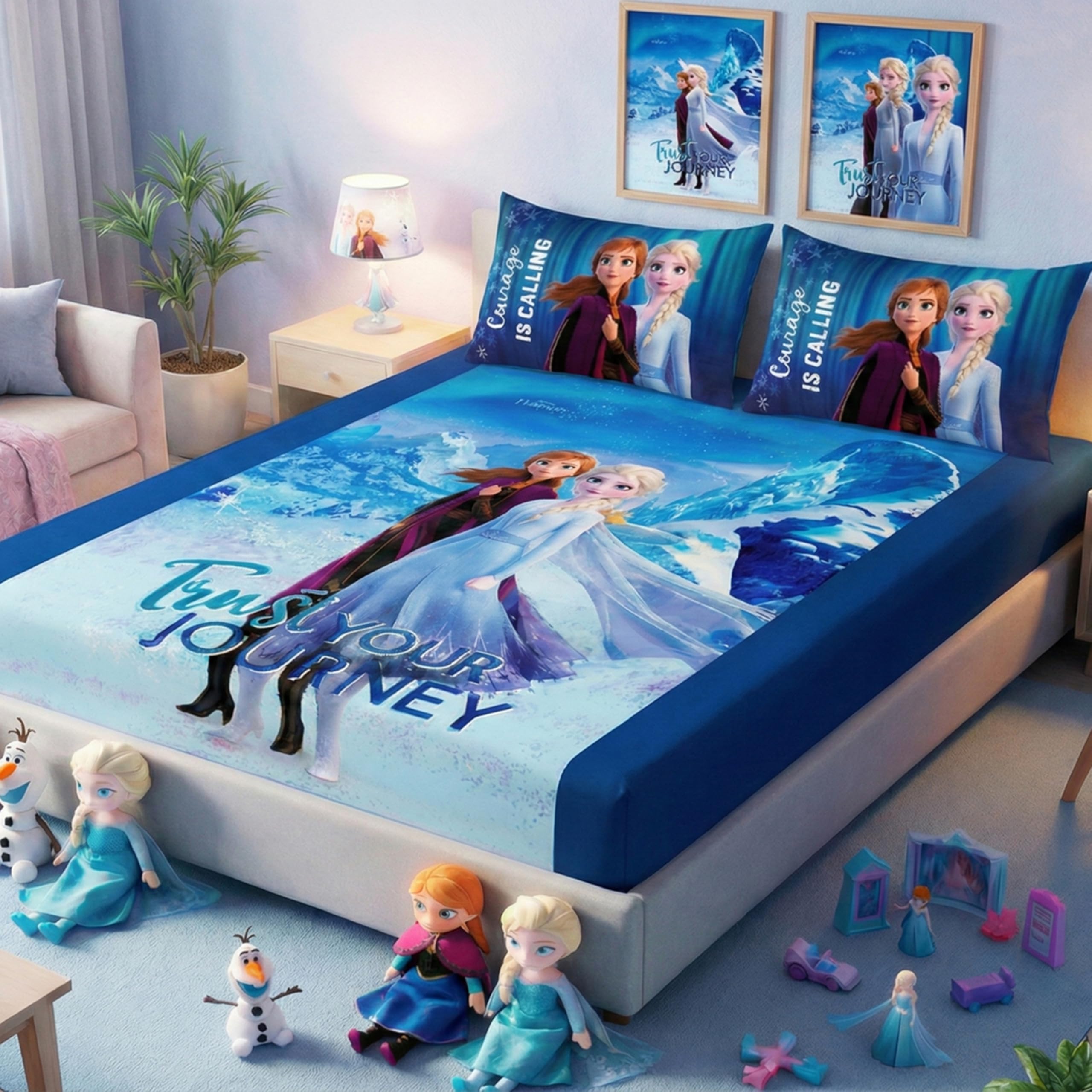 Athom Living Disney Frozen Themed Cotton Double Bedsheet Set with 2 Matching Pillow Cover, Premium Soft Fabric, Vibrant Designs, Perfect for Kids Bedroom, Easy Wash & Durable | 270x270 cm 2
