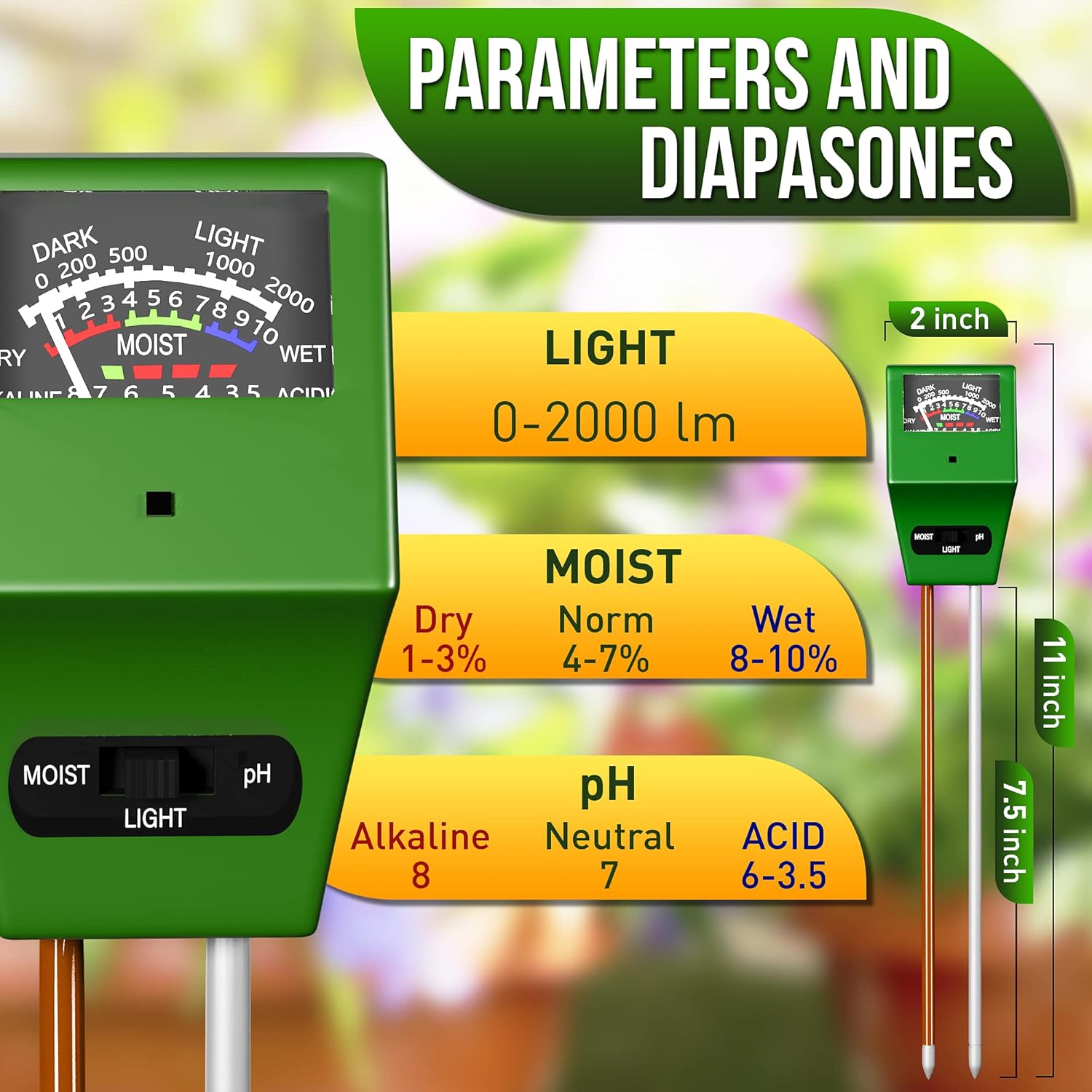 Soil Plant Moisture Meter, 3-1 Soil Moisture pH Light Meter, Water Sensor for House Indoor Outdoor Plants, Test Kit for Garden Soil-Tester for Plant Testing Tools -Plant Care- Moisture Sensor : Patio, Lawn & Garden