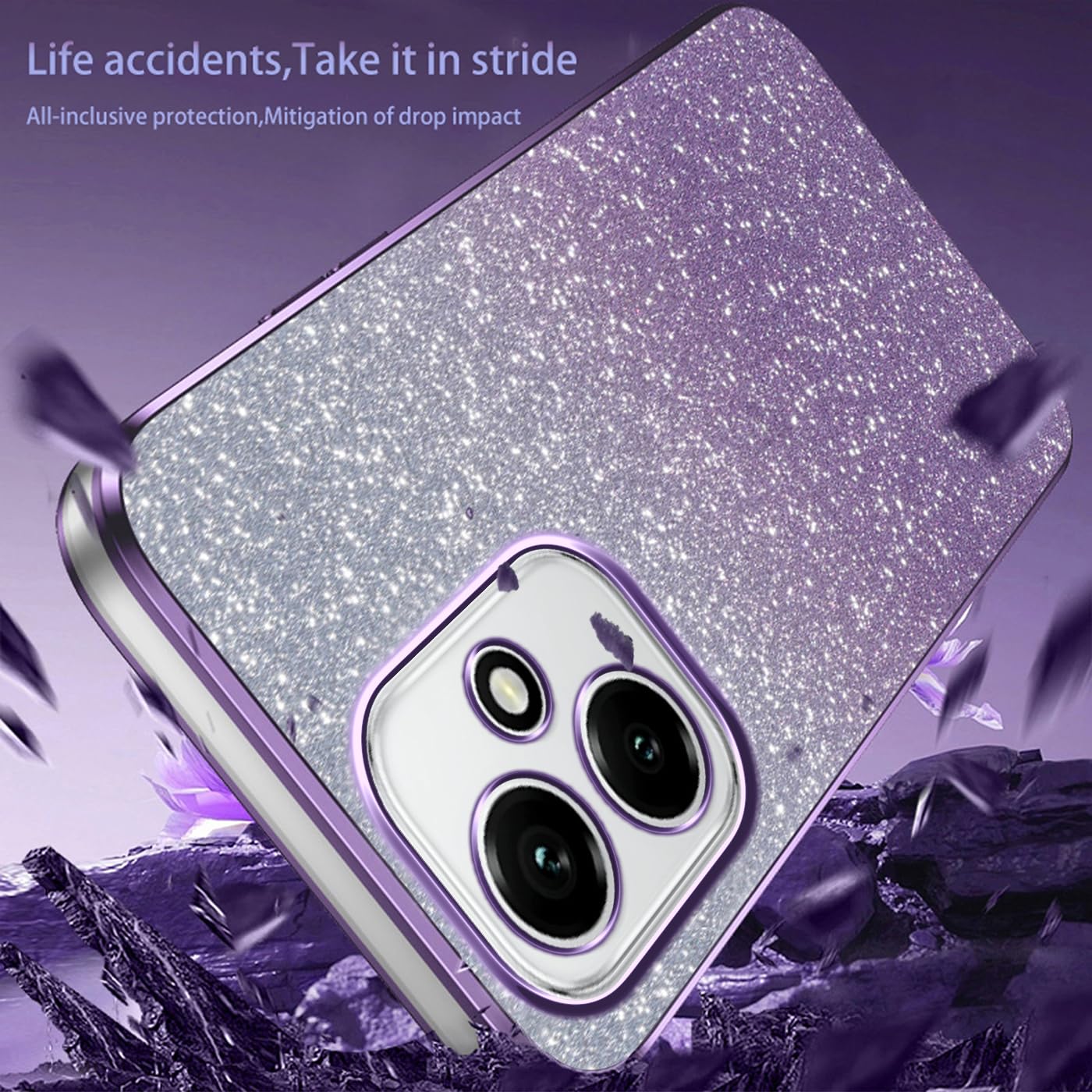 Cover Per Honor 400 Pro In Silicone Morbido Con Glitter E Bordo Elettroplastificato - Custodia Antiurto, Protezione Fotocamera, Colore Nero Gradiente