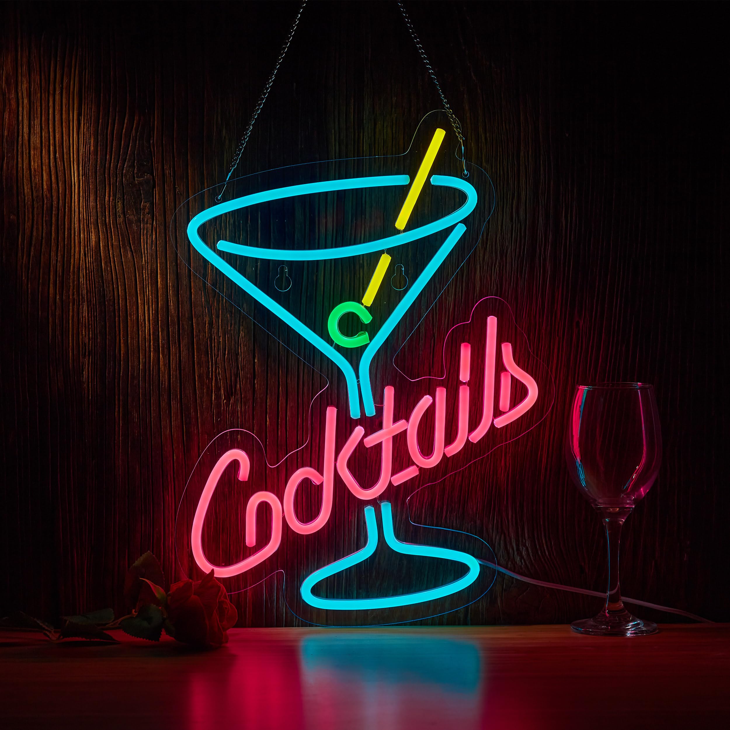 Cocktails Bar Neon Sign for Wall Décor Bar Beer Cocktil Neon Signs with Dimmer for Man Cave Wall Sign Decor(16X12inches)