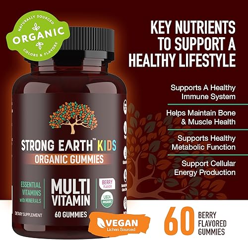Miniatura 2 de Strong Earth- Organic Multivitamin Gummies for Kids- Gummy Vitamins & Minerals Including Vitamin A, C, D3, E, B6 & Zinc - Chewable Multi Vitamin