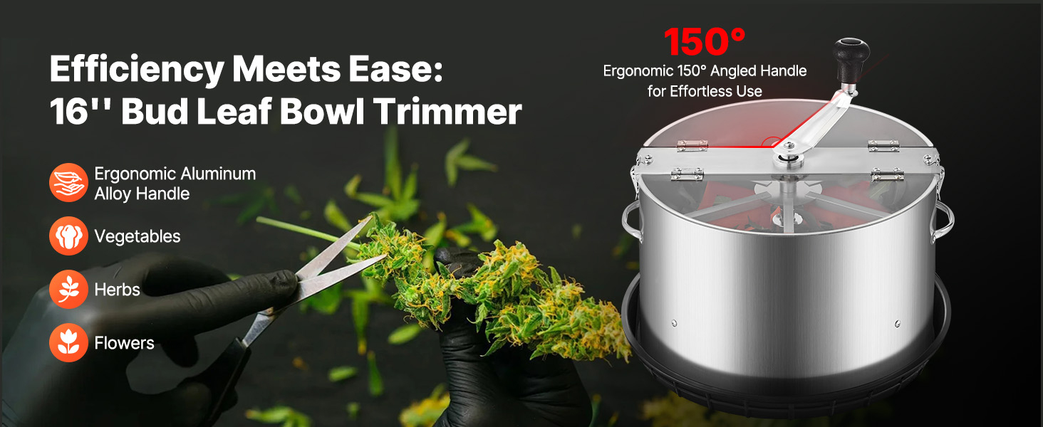 VEVOR Bud Leaf Trimmer, 40,6 cm roestvrijstalen handmatige bud-trimmermachine, met doorzichtige PET-afdekking voor visueel snijden, inclusief handsnoeischaar, voor het snijden van bladeren, knoppen