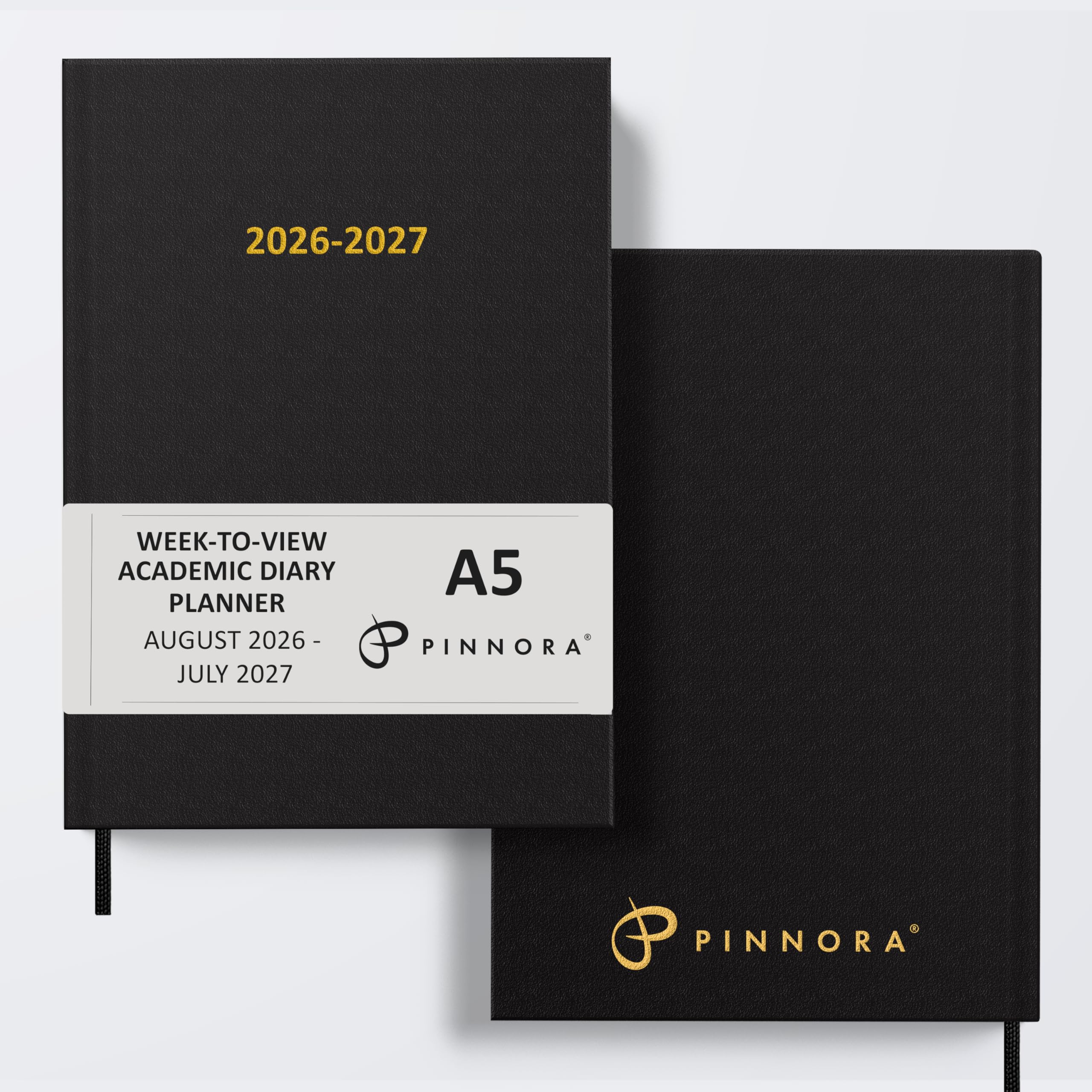 Pinnora A5 Black Academic Diary 2026-2027 Week to View Hard Cover August - July Dated Academic Planner Ideal Student & Teacher Planner 2026-27 University Revision Study To-Do Lists