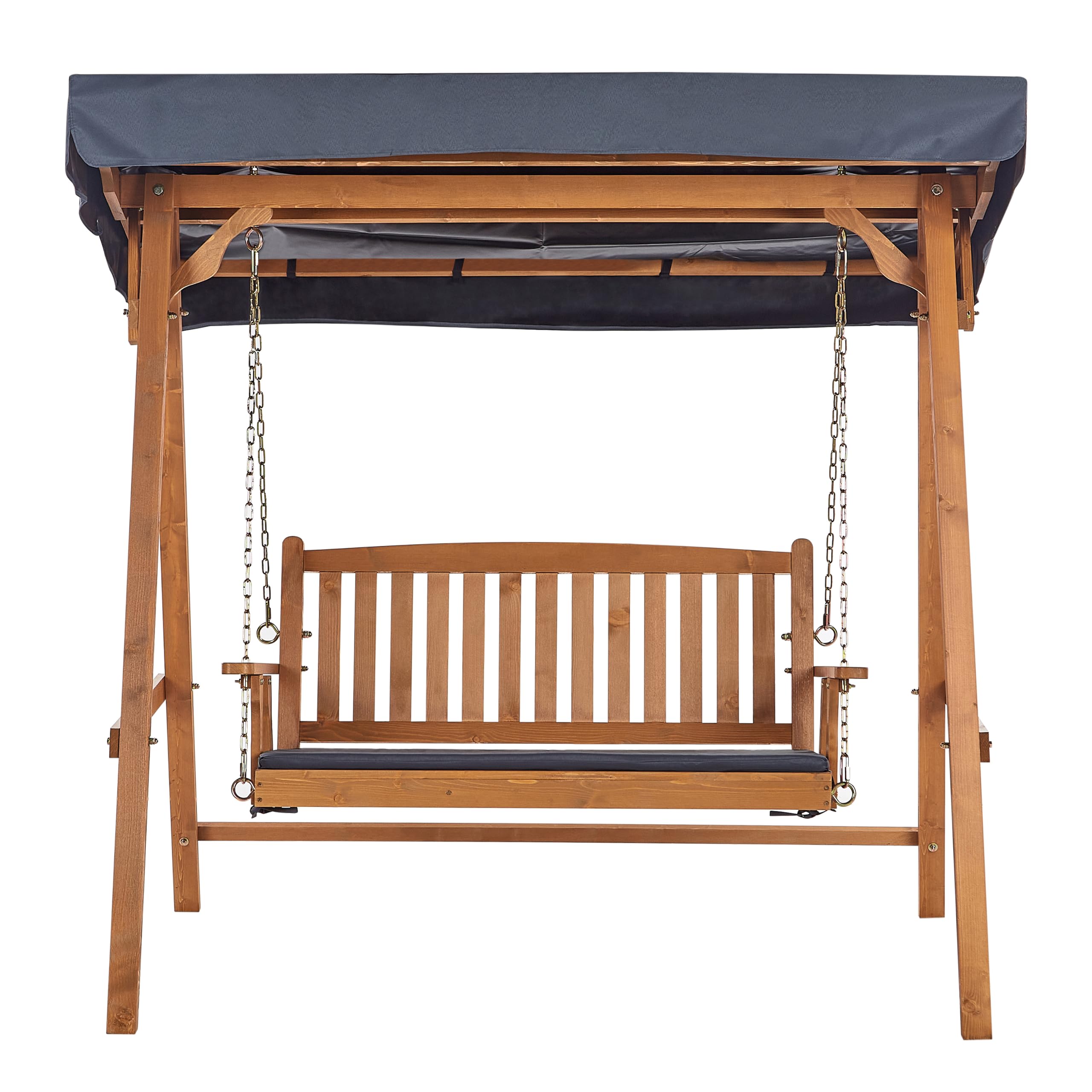 Balancelle d'Extérieur Moderne en Bois d'Epicéa avec Auvent Gris Foncé Fibbialla