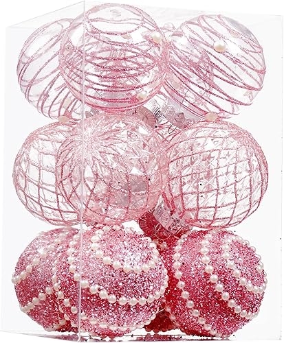Adornos de bola de Navidad de 12 quilates, color oro rosa, inastillables, de plástico transparente, grandes, decoración de árbol de Navidad,