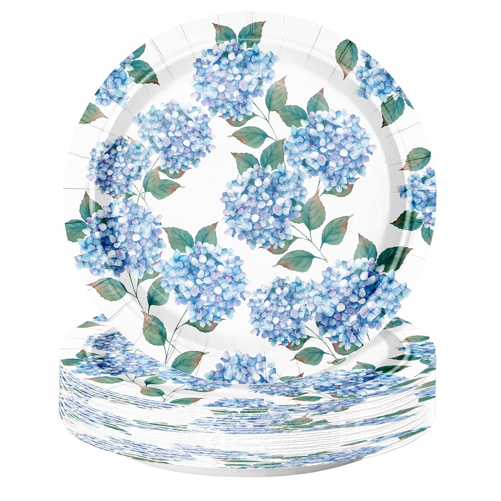 25Pcs Floral Paper Plates - 9 Inch Blue Hydrangea Disposable Plates Decorative Dinner Plates for Party Tableware Supplies Table Decor