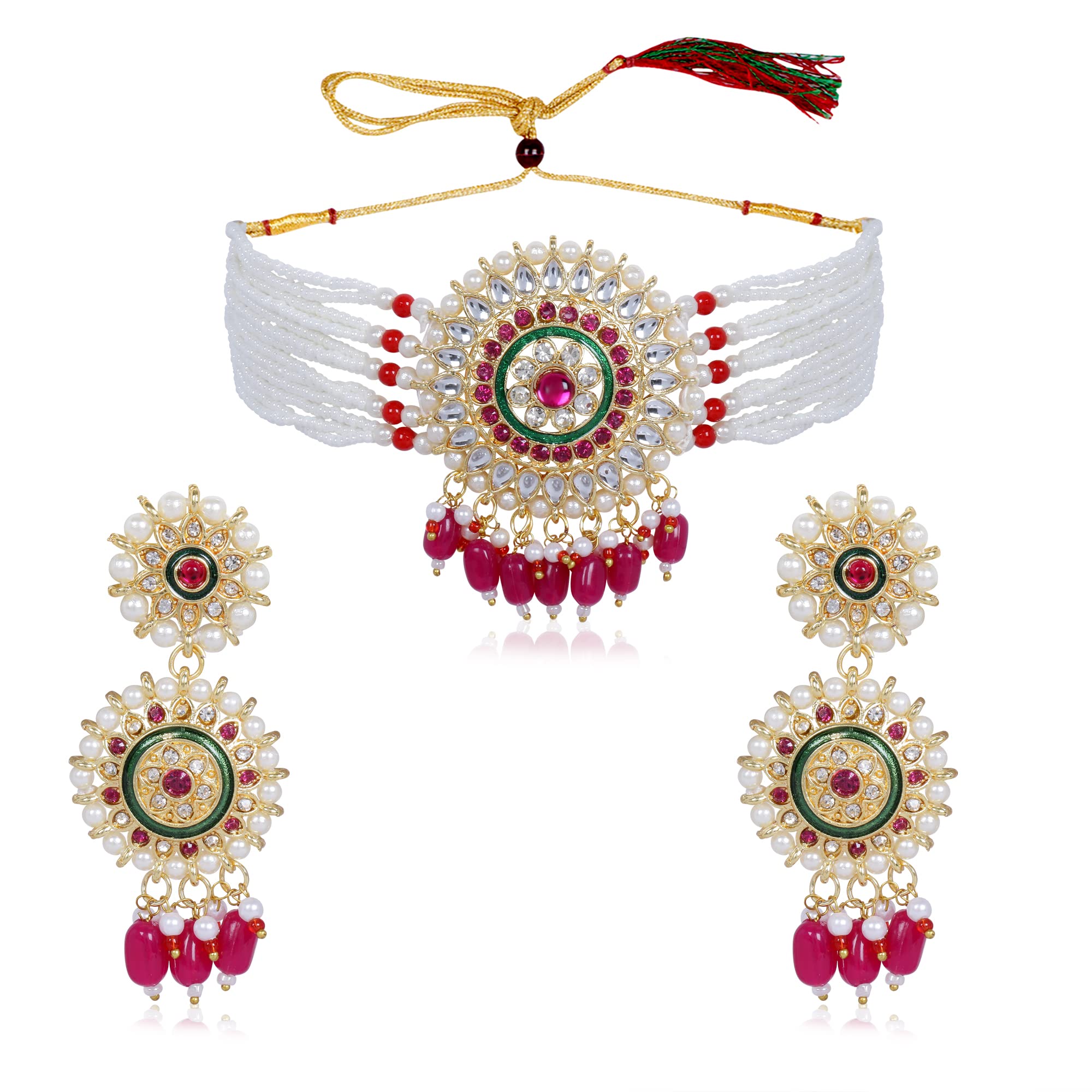 IIJ Traditional Choker Necklace Set for Girls & Women - Perfect for Weddings, Parties, and Festive Occasions (Pink) (B09RQ5N5PZ) Amazon Price History, Amazon Price Tracker