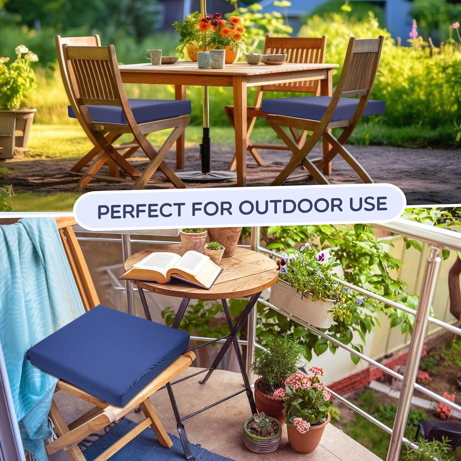 Preboun 6 Pack Outdoor Chair Cushions 19" x 19" x 3" Patio Waterproof Fade Resistant Seat Cushions with Ties Replacement Chair Pads for Patio Furniture Garden Sofa Couch (Navy Blue)