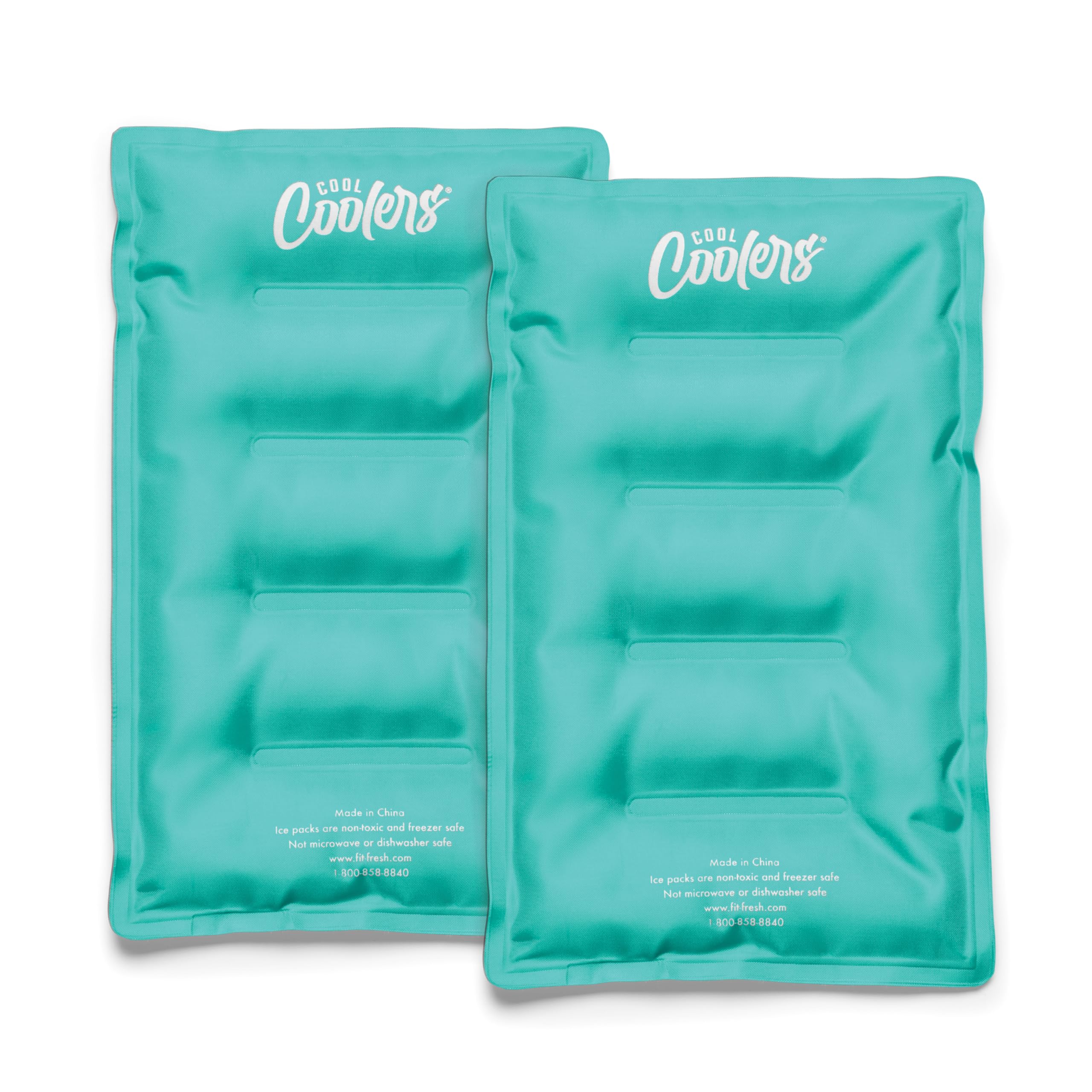 Cool Coolers 2 Pack Soft Ice for Coolers, Large Reusable Lunch Box Ice Pack, Flexible Stretch Nylon, Durable Freezer Packs by Fit & Fresh, Teal