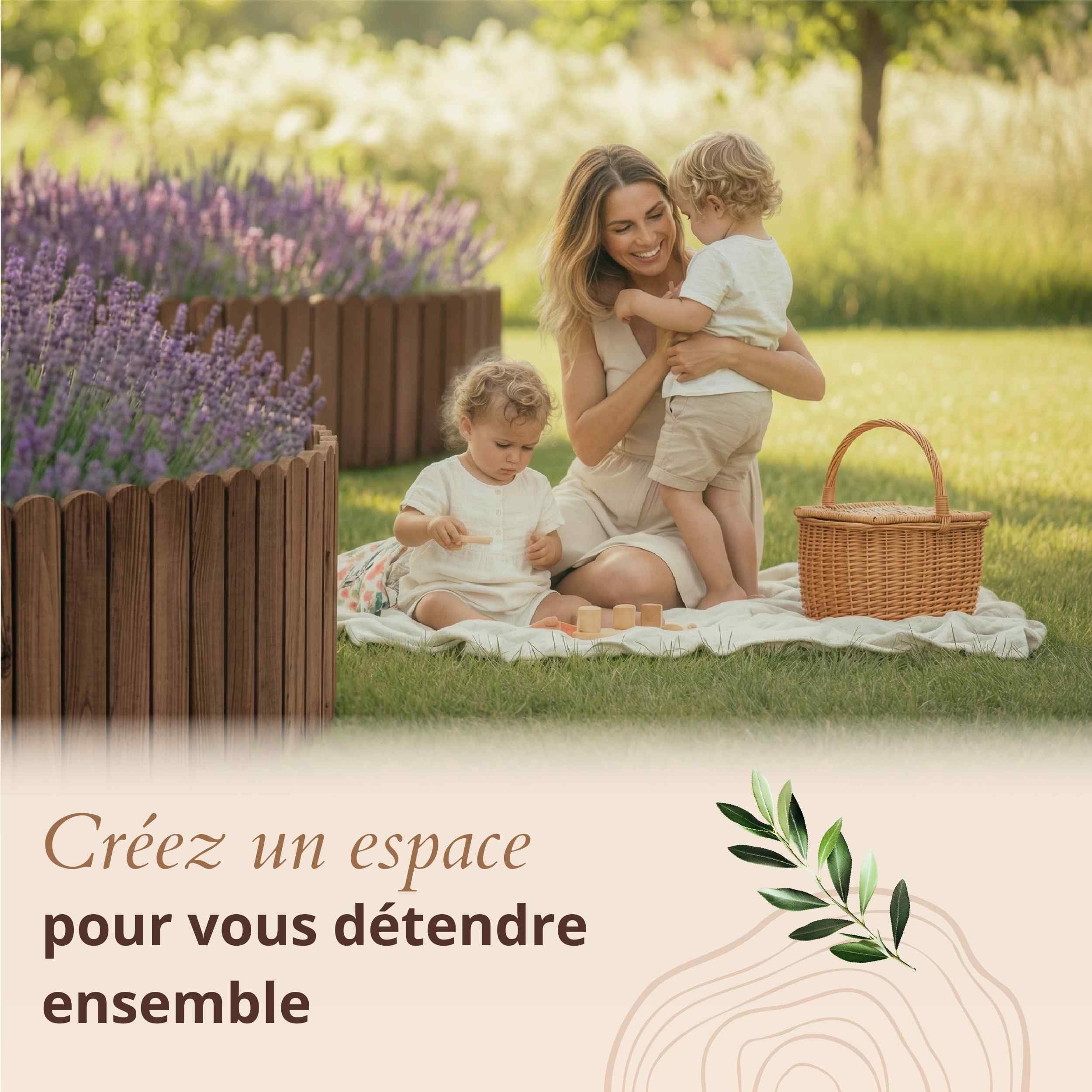 Floranica Bordure de Jardin en Bois 30 x 100 cm Brune Bordurette de Pelouse Bordure de Gazon avec piquets Bordure de Parterre