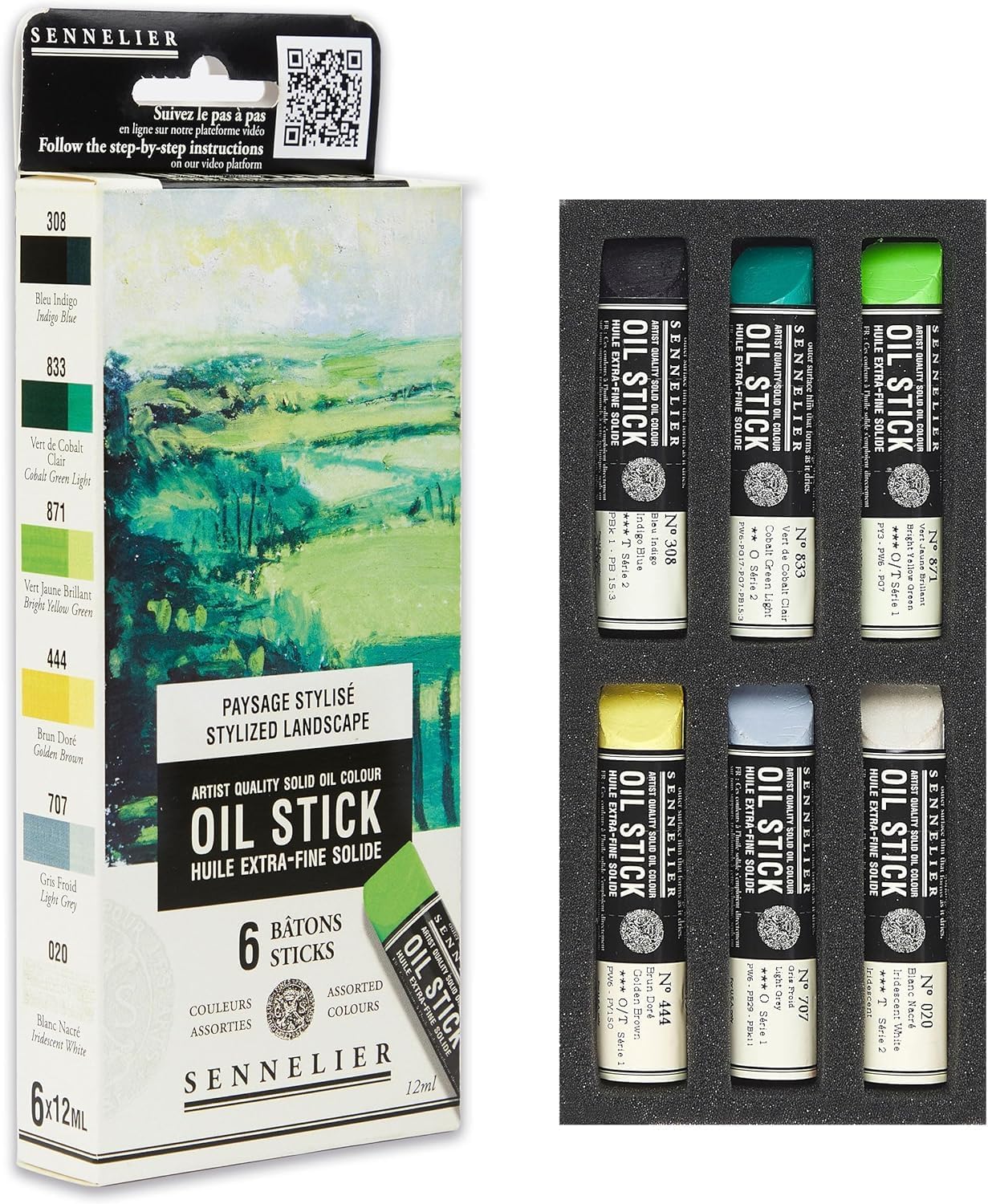 SENNELIER Mini Oil Stick Set, Landscape Colors, 6 Artist Quality Sticks, 12ml