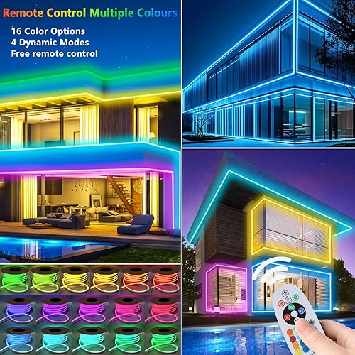 Miniatura 2 de Tira de luces LED RGB de 65.6 pies, impermeable, de grado comerial, con control remoto, tira de luces de neón enchufables de 110 V 120 V con