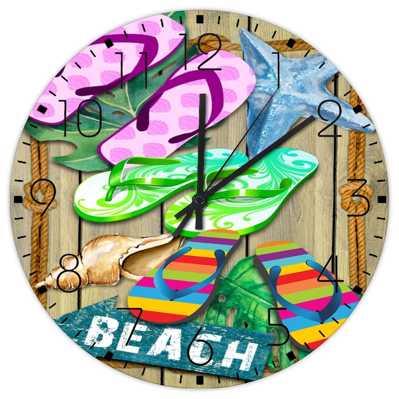 Horloge murale ronde en bois thème mer pour décoration zen de salle d'exercice