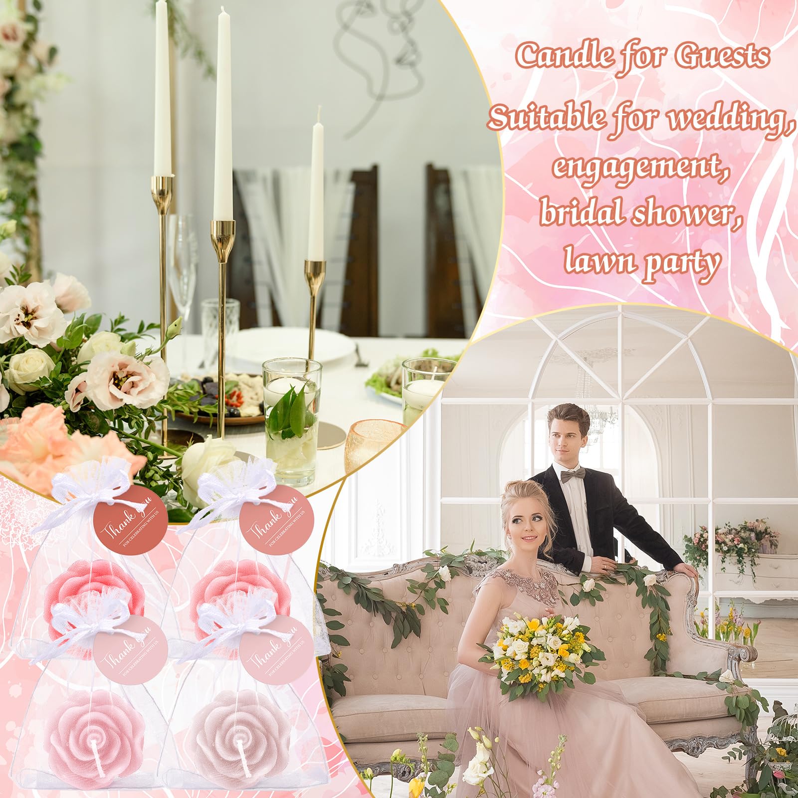 Treela 24er-Set Blumenkerzen, Gastgeschenk für Gäste, Mini-Teelichter, Champagnerrose, für Rückgabe, Geschenk, Hochzeit, Geburtstag, Brautparty, Einweihungsparty