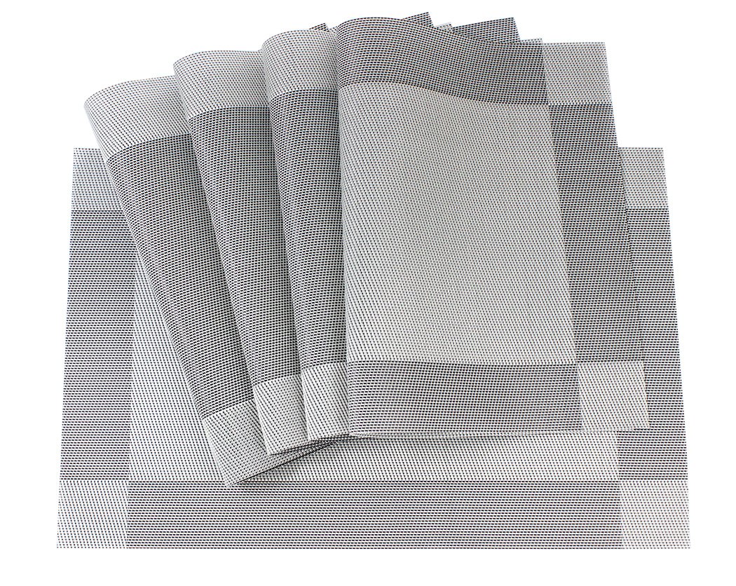 Ranvi Placemats for Dining Table Heat Resistant Stain Resistant Washable PVC Placemats Set of 5 Kitchen Table Place Mats Woven Vinyl Placemats placemats-sliver1