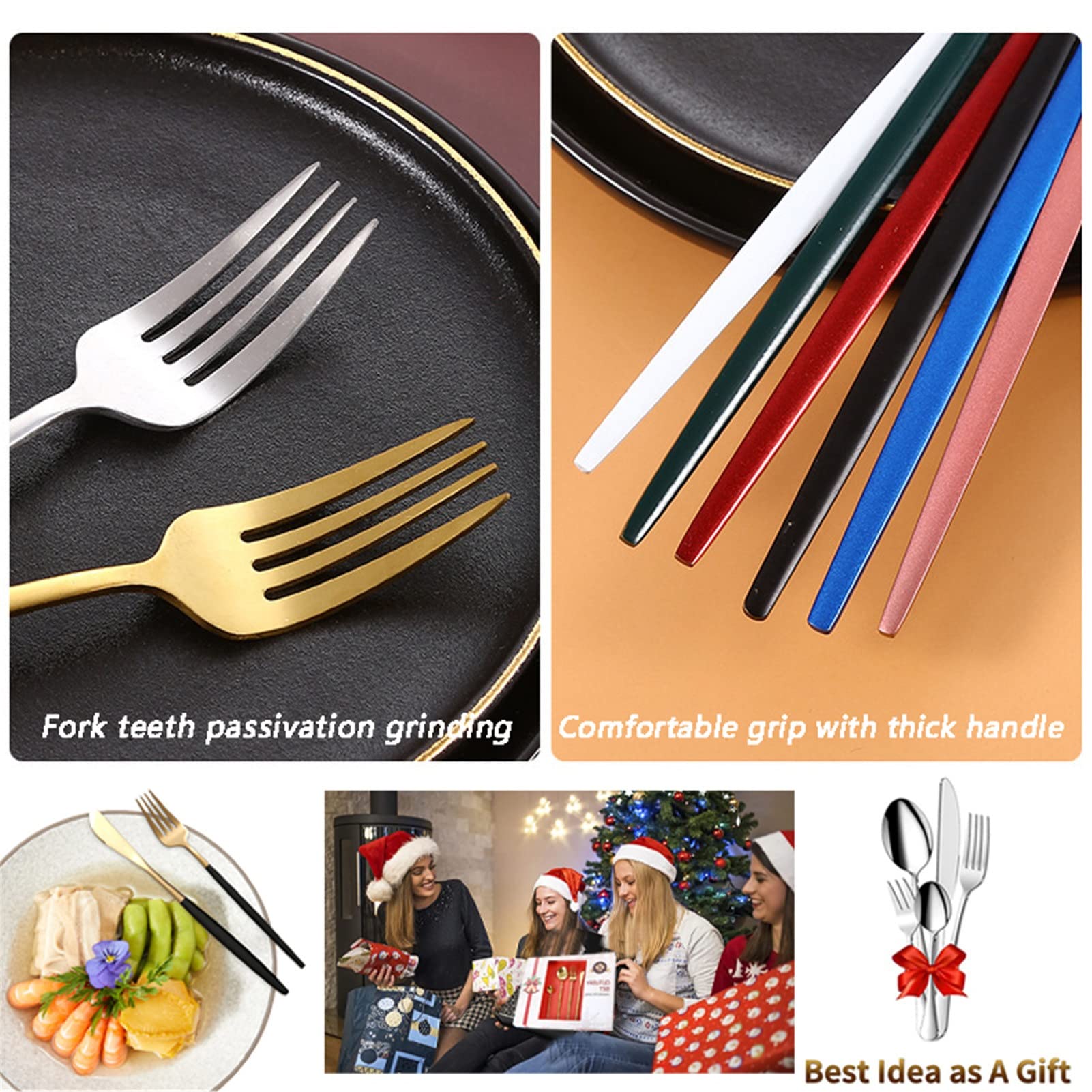 24-teilige Besteck Set,Edelstahl Hochwertige Spiegelpolierte Besteck-Sets,für Haus Büro Restaurant, Leicht Zu Reinigen mit Geschenkbox Weihnachtsgeschenkpaket (Color : Black)