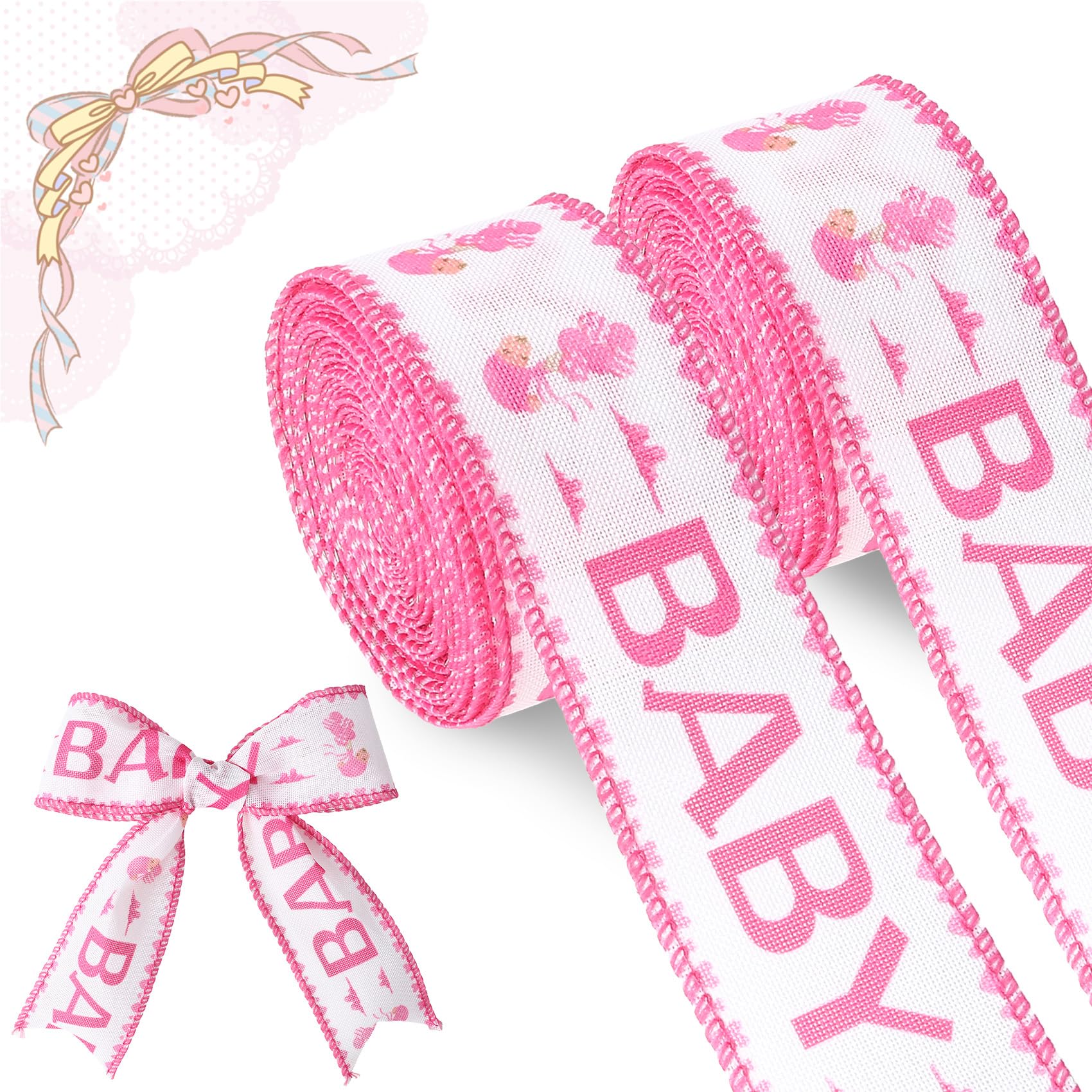 Photo 1 of 1 1/2 Inch Baby Boy Ribbon Baby Shower Ribbon for Gift Wrapping 10 Yards Light Blue Wired Ribbons for Newborn Decorations Gender Reveal Party Diaper Cake Crafts Bow Making Wreath 2 Rolls