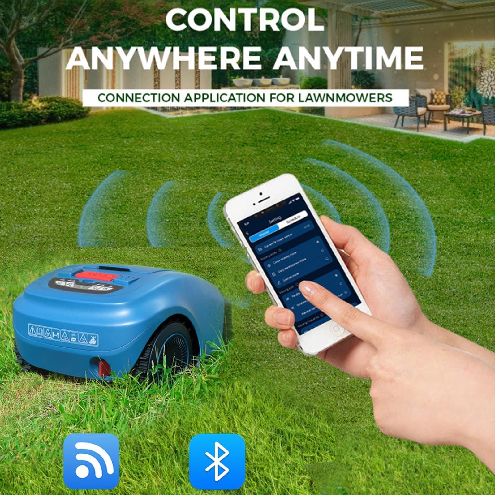 Cortadora De CéSped RobóTica con Control por AplicacióN Bluetooth: áRea CéSped Aplicable:1200㎡,Ancho Corte: 7 Pulgadas,Eficiencia Trabajo:150 M2/h,para Jardines PequeñOs Y Medianos,Blue