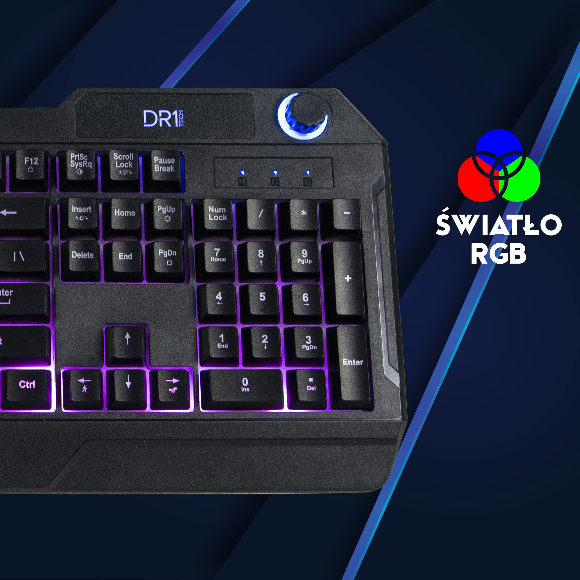 [Amazon Exclusive] DR1TECH Wasp RGB Gaming Keyboard For PC, Podświetlana, 100% Konfigurowalna I Ergonomiczna - 104 Przyciski Z 26 Klawiszami Anti Ghosting (QWERTY US-International)