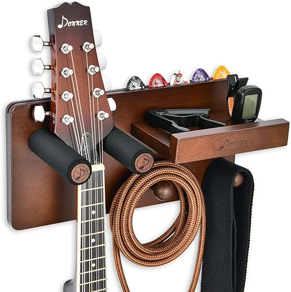 Donner Guitar Wall Mount Hanger, Wooden Guitar Wall Hook Holder Shelf