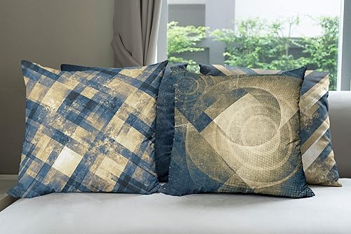 Miniatura 6 de Ambesonne Grunge - Juego de 4 fundas de cojín geométricas modernas, formas ornamentales, círculos, cuadrados, zigzags y rayas, decoración moderna de