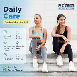 Prevention Daily Care Alcohol-Free Mouthwash, Hydrogen Peroxide Teeth Whitening with Soothing Double Mint for Bad Breath Treatment, Fluoride-Free Gum Care Oral Mouth Rinse 16 oz 2 Pack