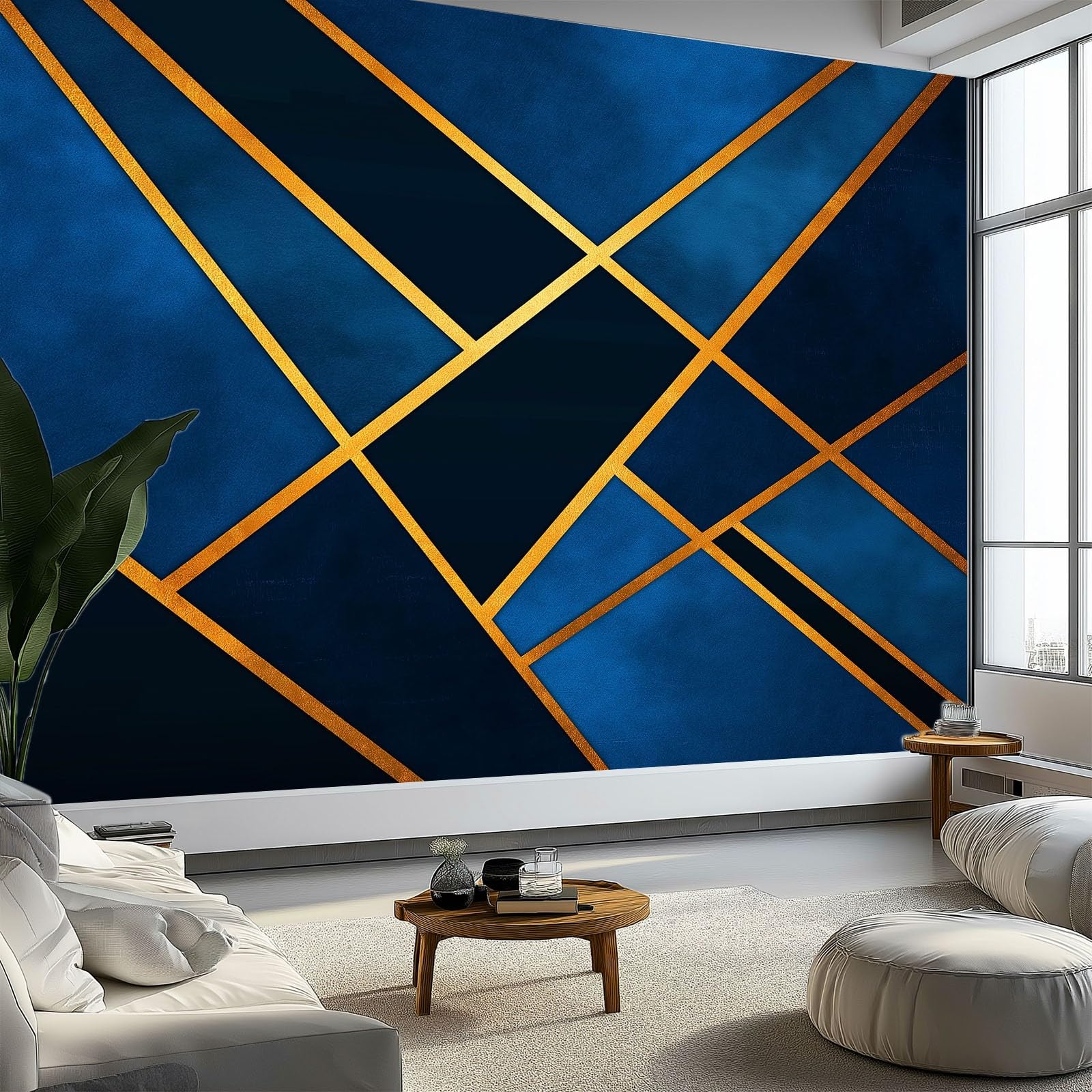 Nowoczesna geometryczna tapeta panoramiczna diamentowa kratka 200 x 140 cm wysokiej jakości gobelin ścienny z włókniny - dekoracja ścienna, do pokoju dziecięcego i biura ciemnoniebieski