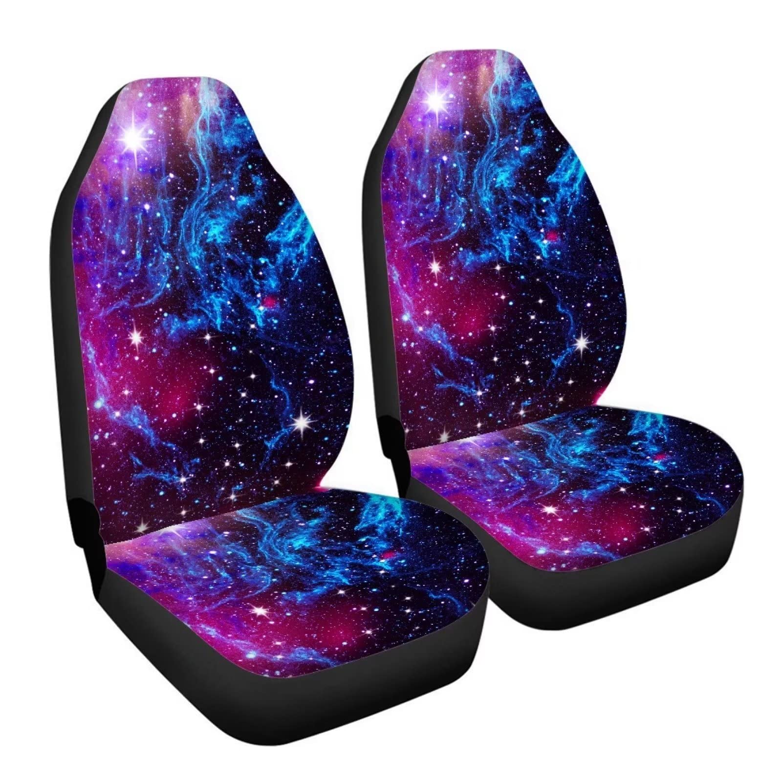 chaqlin Galaxy Night zestaw pokrowców na siedzenia samochodowe, 2-częściowy, łatwy w instalacji ochraniacz na przednie siedzenie, poduszka pasuje do większości samochodów, sedanów, bagażników, SUV-ów lub vanów