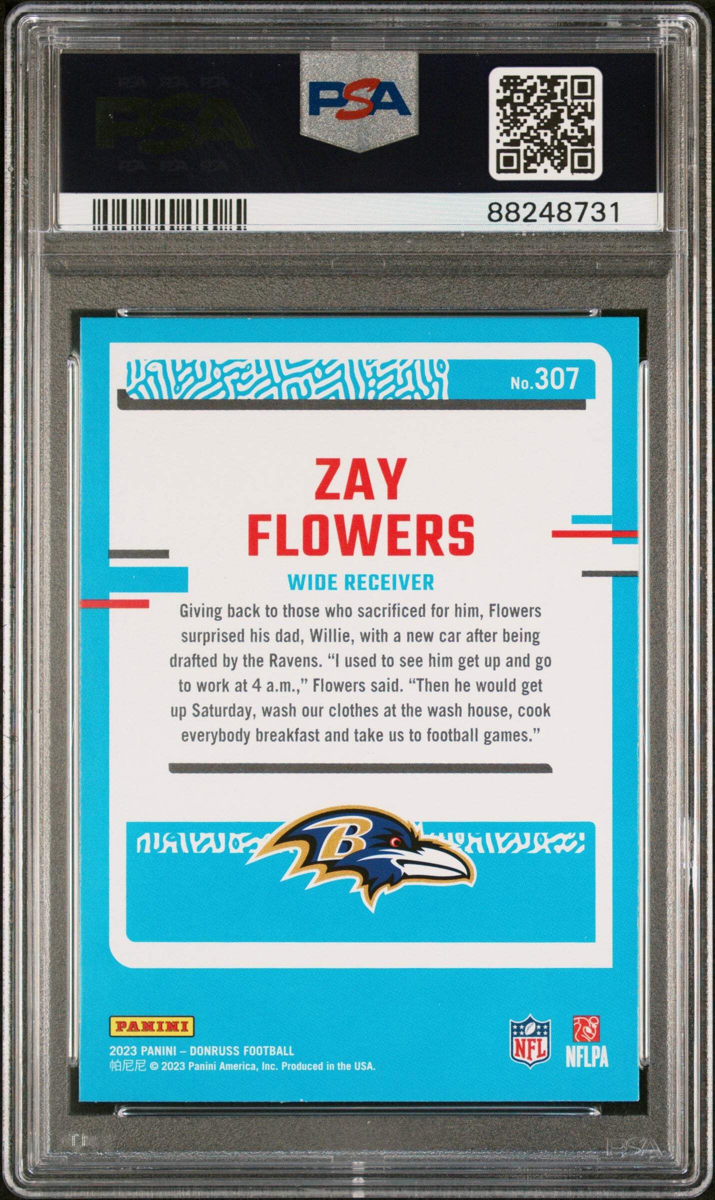 Graded 2023 Panini Donruss Zay Flowers #307 Rookie RC Football Card PSA 10 Gem Mint