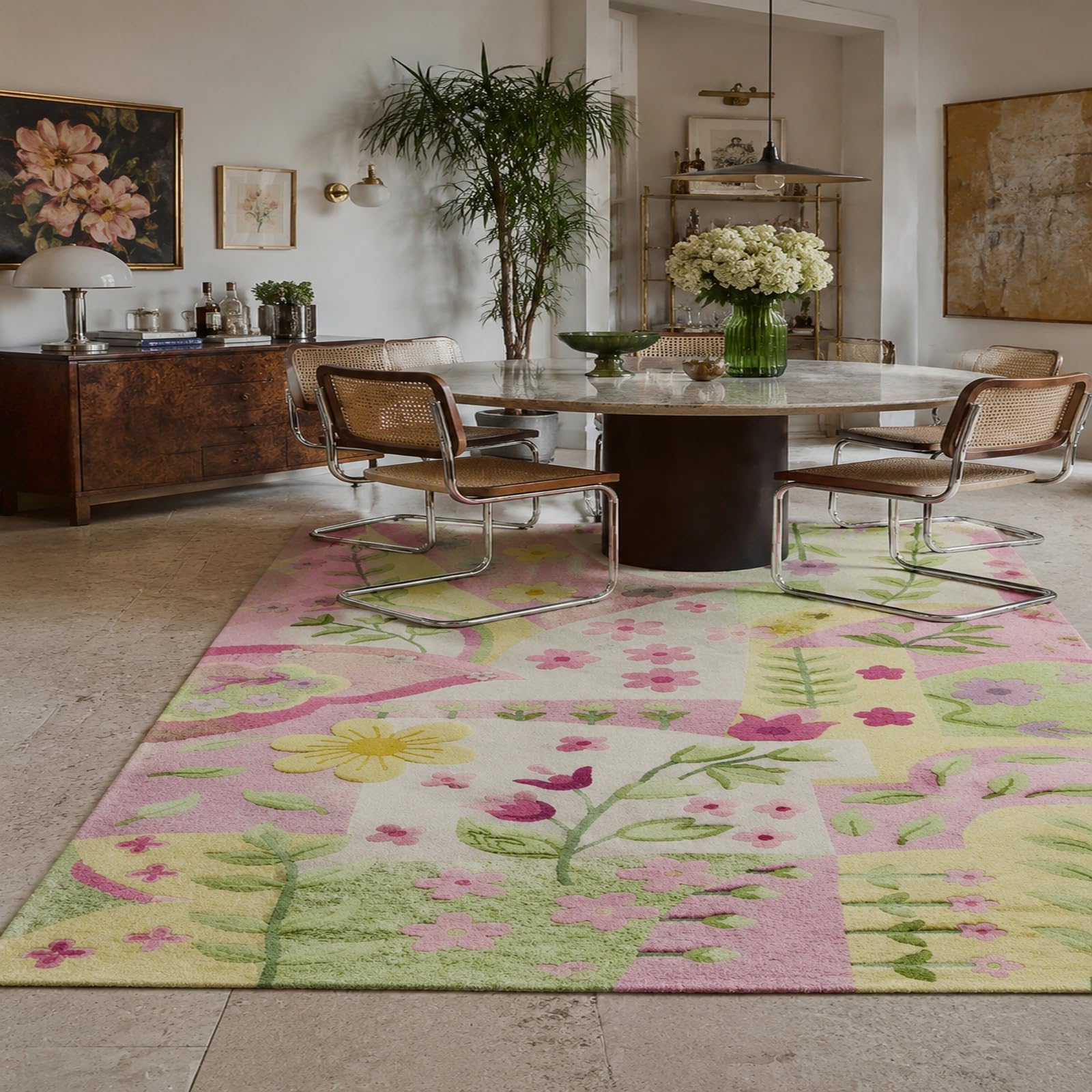 Generico Tappeto,Motivo floreale rosa giallo verde viola bianco 200 x 300 cm, Tappeti grandi dimensioni Salotto Grande Soggiorno Camera Da Letto Rugs