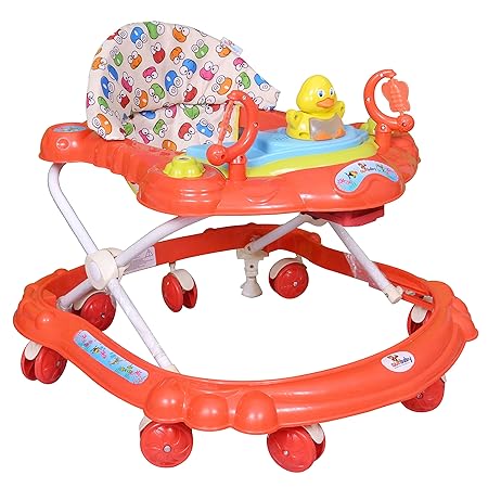 SUNBABY, High Quality w/Safety Standards Baby Walker, Height Adjustable, w/Light & Musical Toys Piano & Rattles, Kids Walker for Babies Cycle, w/Soft Thick Cushioned Seat-Activity Walker for Kids-Red