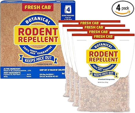 Fresh Cab Rodent Repellent - Botanical Pest Control for Indoor Use - Safe for Kids & Pets When Used As Directed - Made with Plant Fibers, Balsam Fir Essential Oil & Fragrance - 4-Pack