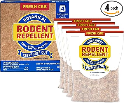 Fresh Cab Rodent Repellent - Botanical Pest Control for Indoor Use - Safe for Kids & Pets When Used As Directed - Made with Plant Fibers, Balsam Fir Essential Oil & Fragrance - 4-Pack