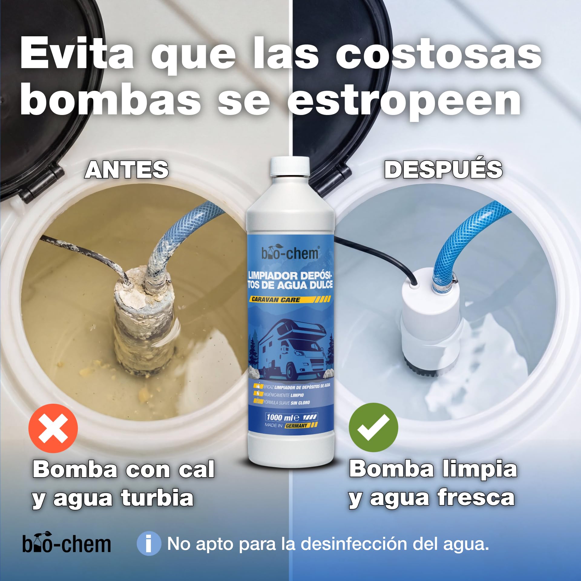 Bio-Chem Limpiador de depósitos de Agua Dulce 5L | Mantenimiento de depósitos de caravanas y autocaravanas - Productos y accesorios para campistas